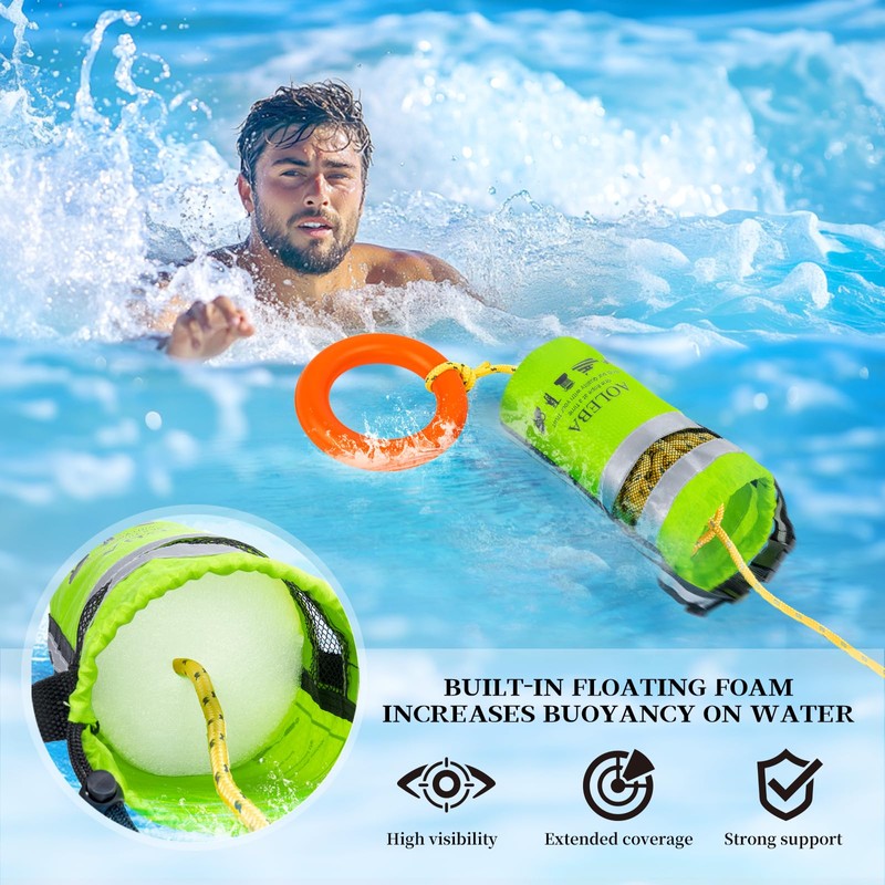 AOLEBA Water Rescue Throw Bag with 8MM Reflective Rope, 1900lbs
