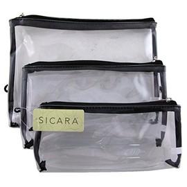 Sicara Clear Cosmetic Bag 3-Piece Bag Set (6 Pack)