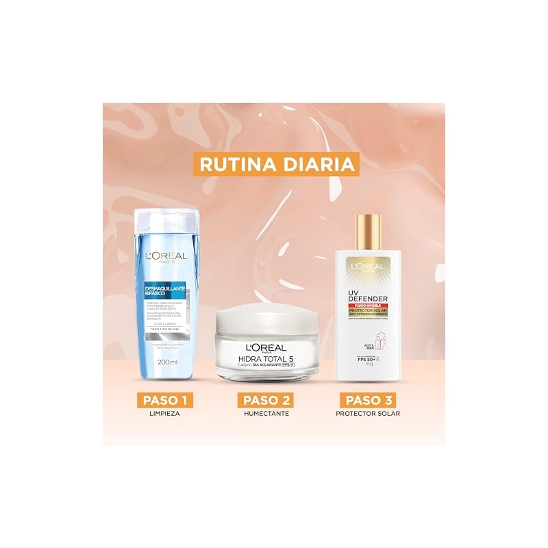 L'Oreal Paris, Crema Aclarante Fps17 Hidra Total 5 Anti-Manchas, 50Ml