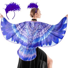 iROLEWIN Eagle Bird Wings Costume for Adults Feather Headband for Women Bald Hawk Costume as Mardi Gras Jungle Party Favors