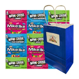 Assorted Candy Mix Variety 15 Pack - Includes Mike and Ike & Now and Later, 3 Each of Tropical Typhoon, Blue Raspberry, Berry Blast, Cherry & Apple Flavors, Blue Paper Bag, 5.25x3.2x8 Inch