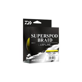 DAIWA Superspod Braid, 300 m, 0.25 mm, 14.40 kg, 32.0 lb, Braided Fishing Line, Hi-Vis Yellow, Yellow, 12742-325