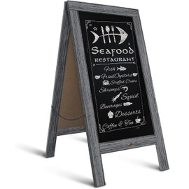 A Frame Chalkboard by HBCY Creations: 40x20 Solid Wood A-Frame Sign Graywash Double-Sided Magnetic Board, Chalkboard Menu Board, for Restaurants, Cafés, Weddings - Heavy Duty Hinges