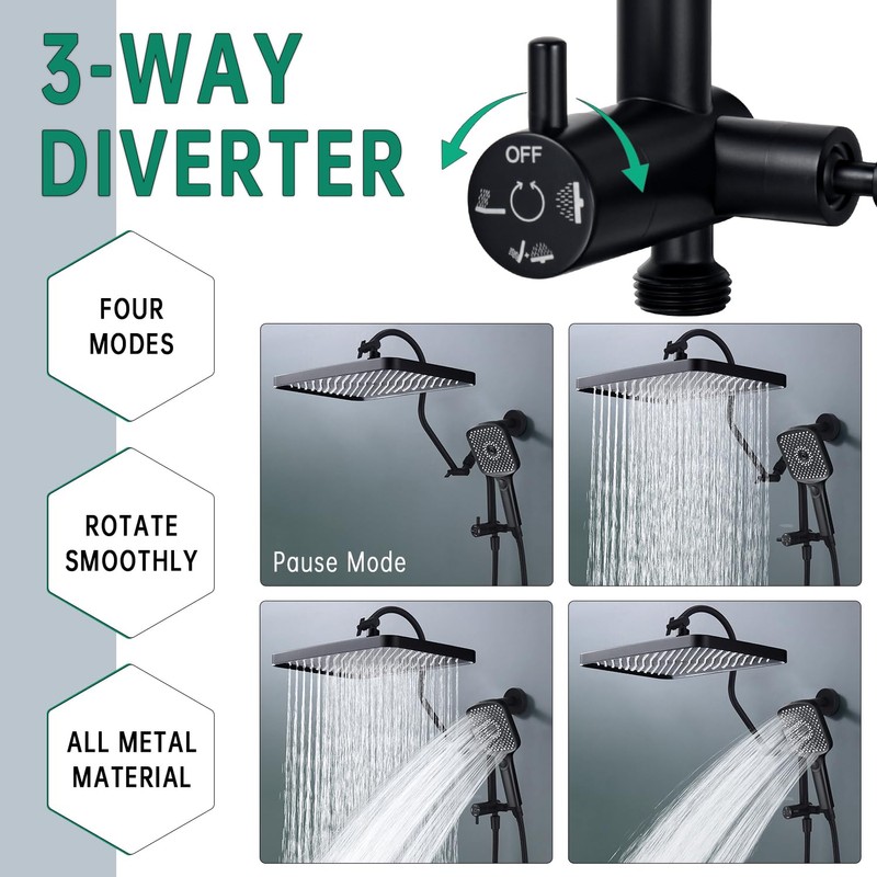 13 Inch Rainfall Shower Head with Multi-Function Handheld Sprayer Combo,