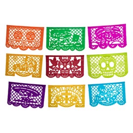 2 Pack. Altar de Ofrendas Dia de los Muertos Mexican Papel Picado Tissue Paper Banner. Colorful Day of the Dead Decorations Medium Size Panels