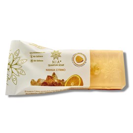 JABÓN con ACEITE ESENCIAL DE NARANJA y CUARZO| Hecho con Glicerina de Coco | Aceite Escencial | Vegano | Biodegradable | Empaque de jabón compostable (Naranja - Citrino)