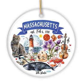 Collectible Ceramic USA Souvenir Keepsakes - Artistic Massachusetts State Themes and Landmarks Christmas Ornament