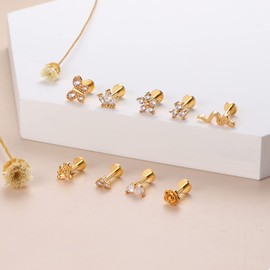 Drperfect Cartilage Earring Stud 16G Stainless Steel Internally Threaded CZ Flower Heart Bee Butterfly Snake Helix Tragus Conch Labret Monroe Medusa Lip Piercing Jewelry4