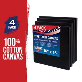 US Art Supply 16 x 16 inch Black Professional Quality Acid Free Stretched Canvas 4-Pack - 3/4 Profile 12 Ounce Primed Gesso - (1 Full Case of 4 Single Canvases)