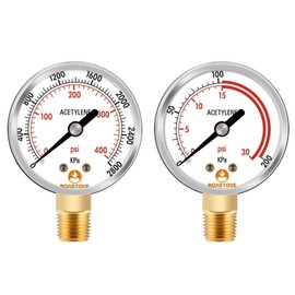 Roastove Low and High Pressure Gauges for Acetylene Regulator 0-30 psi & 0-400psi - 2.5 inches - 1/4" NPT Thread