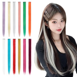 Sofeiyan One-Touch Mesh Extension, Solid Color, Set of 6, Color Extensions, Hair Extensions, Clip Type, Neckline Type, Natural, Heat Resistant, Easy, Harajuku Style (White)