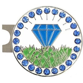 Giggle Golf Bling Blue Diamond in The Rough Golf Ball Marker with A Standard Hat Clip