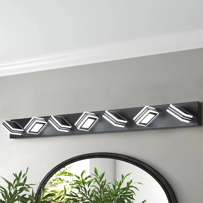 Modern 45\" Black 7-Light LED Vanity Fixture Square Acrylic Lampshades