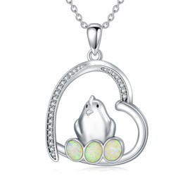Shroova Hen&Eggs Opal Necklace Heart Frame Animal Pendants,925 Sterling Silver Hypoallergenic Necklace for Women,Gemstone Jewelry Gifts For Mom(18" + 2" Extender Chain)
