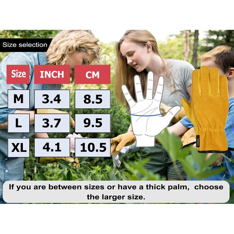 SAWANS Leather Working Gloves Work Gardening Gloves Thorn Proof Garden