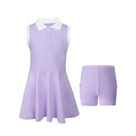 Girls Tennis Dress with Separate Shorts Pockets Sleeveless Golf Athletic Dress Polo Tennis Outfit 11-12 Years Purple