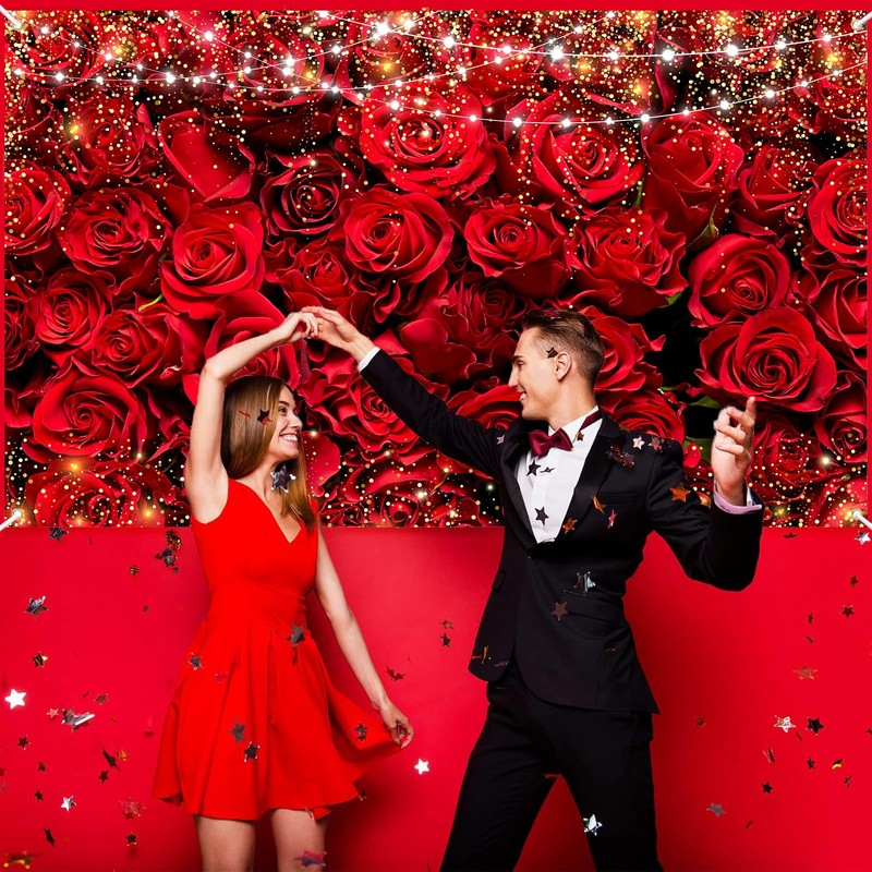 Red Rose Valentine's Day Banner Backdrop, Valentine's Day Party Decorations,