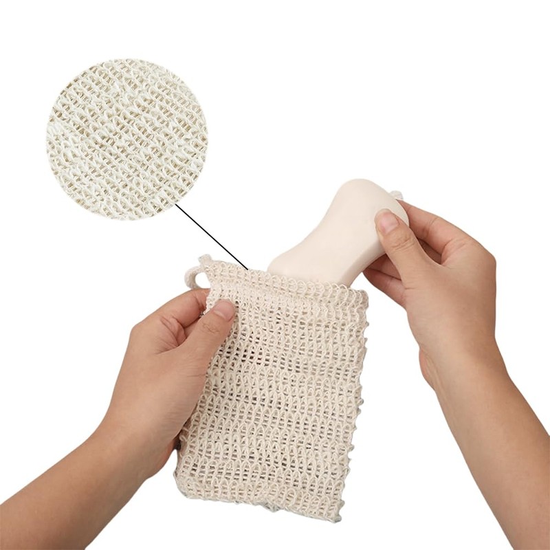 5Pcs Sisal Soap Saver Bag with Drawstring Bar Soap Pouch