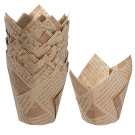 sourcing map 50pcs Tulip Cupcake Liners Greaseproof Baking Cups Paper Cupcake Wrappers Holders for Parties Weddings Birthdays, Natural with Words