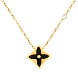 Gold Kleeblatt Halskette Silber 925 Damen,Titan Medizinische Chirurgenstahl Edelstahl Verstellbar Ketten,Schmuck,Geburtstag JahrestagGeschenke,Geschenke für Frauen,Kette Zirkon Muscheln Schwarz