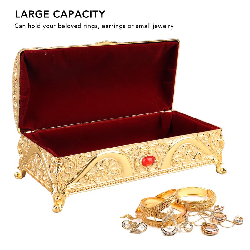 Vintage Metal Jewelry Box Rectangle Delicate Pattern Trinket Box with