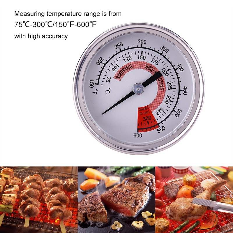 Stainless Steel 75℃-300℃ BBQ Grill Smoker Thermometer Temperature Meter Tester