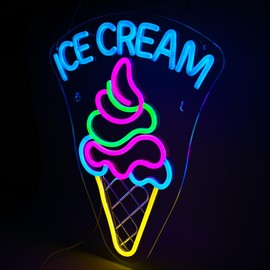 Ice Cream Neon Sign - Dimmable Dessert Bar LED Light for Business & Party Decor, Christmas Birthday Gifts for Ice Cream Lovers
