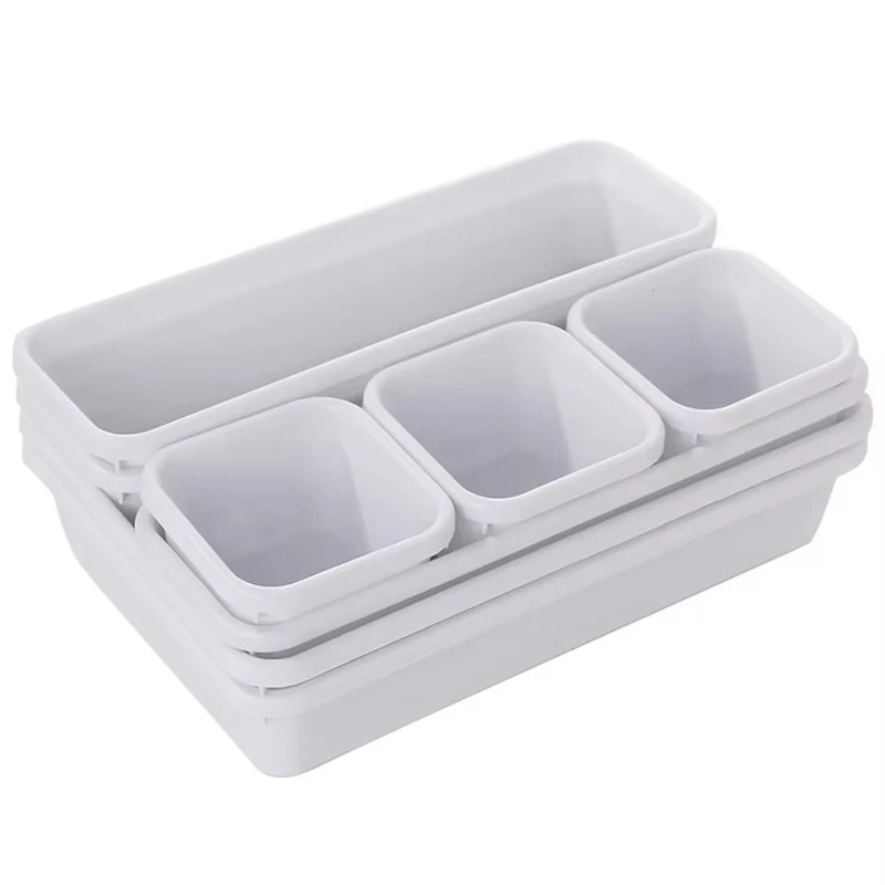 8-Piece Adjustable Drawer Organizer Set, Plastic Storage Trays for Makeup,