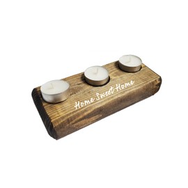 Home Decor Sayings 3 Tealight Candle Holder, 8 inches, Relator Client Gift, Housewarming Gift (Espresso, Home Sweet Home)