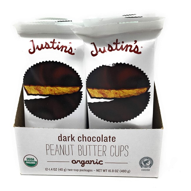 Justins, Peanut Butter Cups Dark Chocolate Box Organic, 1.4 Ounce, 12 Count