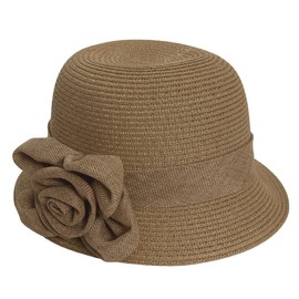 DandY Womens Flower Ribbon Cloche Hat - Light Coffee