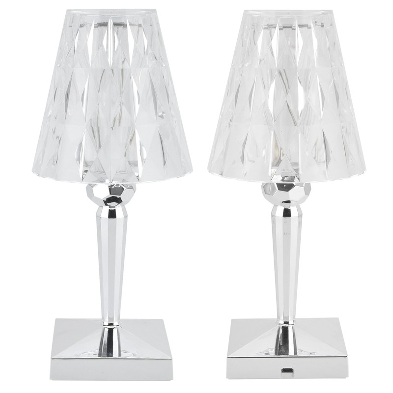LED Crystal Table Lamp Transparent Prism Dimmable Desk Lamp USB