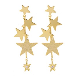 18k Gold Star Tassel Dangle Drop Earrings Big Pentagram Meteor Lucky Star Earrings Rhinestone Crystal Stars Long Tassel Earrings Sparkle Star Study Earrings for Women Teen Girls, Zinc, copper
