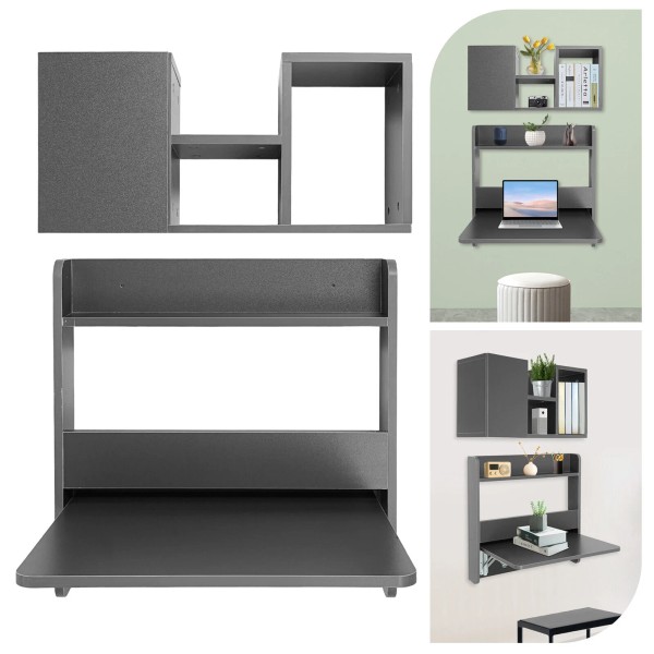 Unbranded Folding Space Saving Wall Mounted Bookshelf, Fold Down Laptop