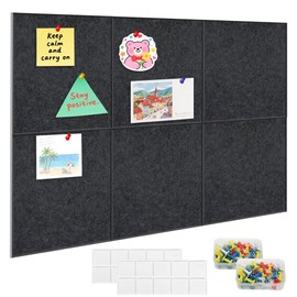 Large Kork-Bulletin Board für Wand 30x30cm,6 Pack Filz-Wandfliesen,DIY Filz Memoboards Set für Fotos, Notiz-Memoboard Wanddekoration für Zuhause Küche Büro Schule (Dunkelgrau)
