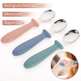 Pimoys 6-Pack Stainless Steel Toddler Spoons Baby & Kids Utensils for Self-Feeding Plastic Handle Dishwasher Safe