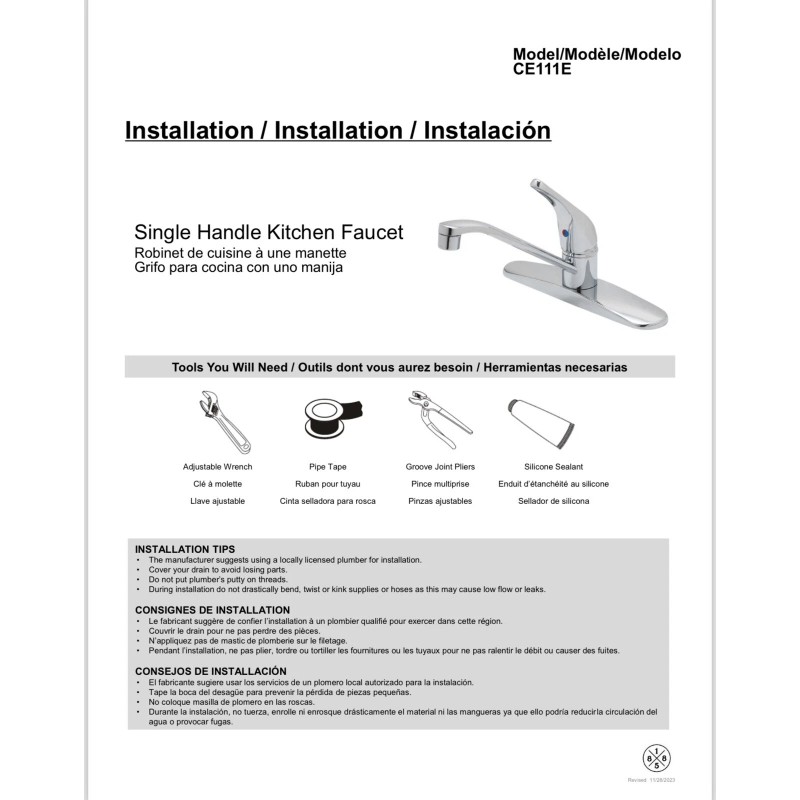 MAINLINE Centurion Single Handle Kitchen Faucet 1.5GPM #CE111E-CP BRAND NEW