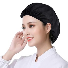 6pcs Unisex Elastic Chef Hat Kitchen Cooking Hat Food Service Hair Nets Adjustable Black Mesh Cap
