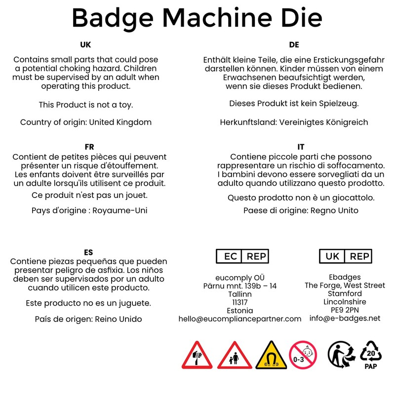 Additional 38mm Die and Cutter Combo for ebadges ‘Micro’ Badge