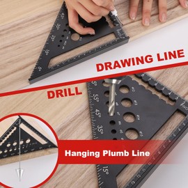 Carpenter's Square Set, Multifunctional 180mm Carpenter's Square and 300mm Try-Angle for Scribing and Drawing, High Precision Carpenter's Square for Woodworking (Black)