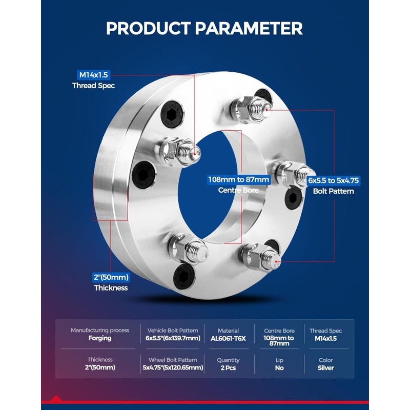 KAX 6x5.5 to 5x4.75 Wheel Adapters,2 inch 6 Lug to