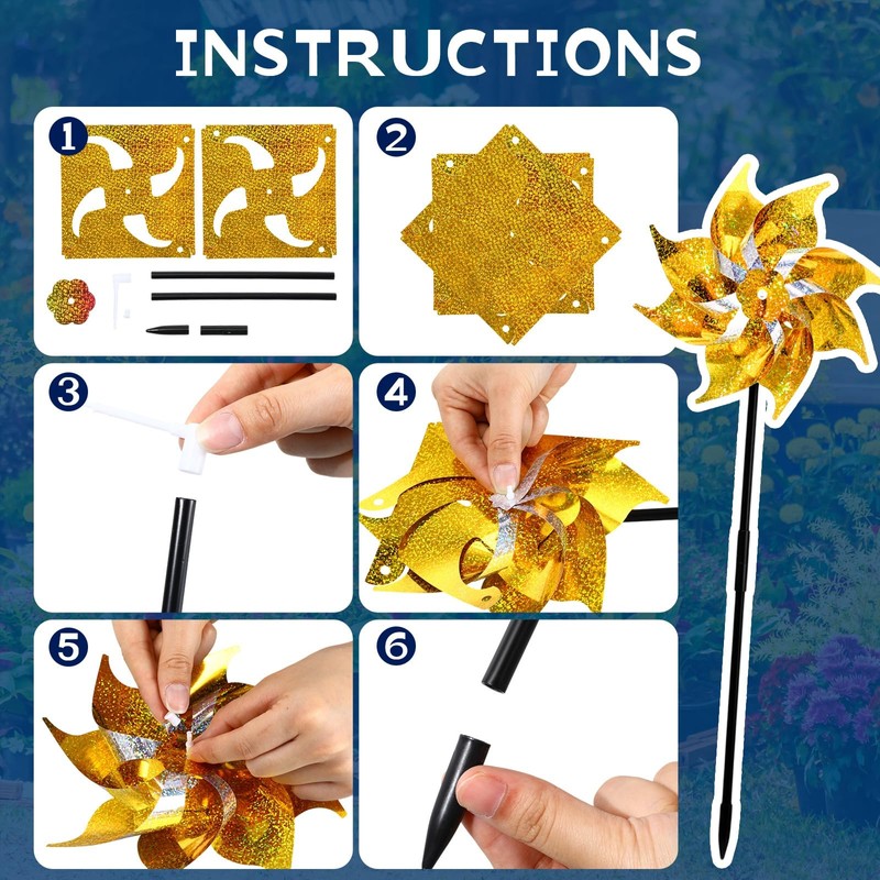Qualirey 24 Pcs Reflective Pinwheels with Stakes Sparkly Pinwheels for