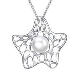 YFN Starfish Necklace Sterling Silver Sea Theme Pearl Pendant Hawaiian Beach Jewelry Gifts for Women Girls, Sterling Silver, No Gemstone