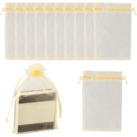 Focenat 100 Piezas Bolsas de Organza 10x15 cm, Bolsas de Regalo con Cordón Transparentes, Bolsas de Dulces para Boda, Fiestas, Cumpleaños, Navidad, Recuerdos y Joyería, (Color Dorado)
