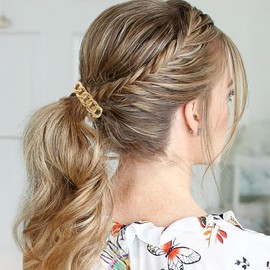 Pack of 3 Hair Accessories, Gold, Metal Hair Cuffs, Elastic, Hair Clip Gold for Ponytail, Hair Accessory for Women and Girls (A)