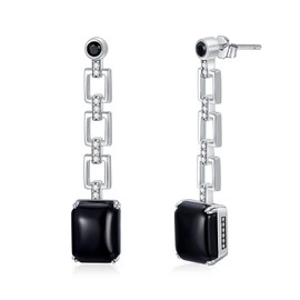 Earrings Onyx Black 925 Sterling Silver Chain Links Dangle Drop Earrings 10 mm Stone Agate Earrings for Women