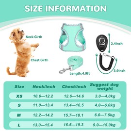 Dog Harness and Leash Set,Soft Mesh Breathable Dog Vest Harness with Training Clicker,Adjustable No Pull Reflective Pet Vest Harness with Safety Buckle for Small Medium Dogs, Cats, Puppies (Green, L)