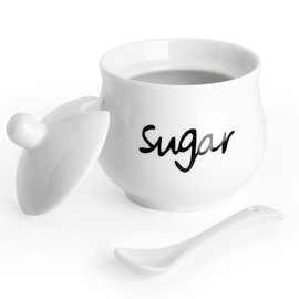 Ceramic Sugar Bowl with Lid and Spoon,Porcelain Sugar Jar Sugar Dispenser,White Sugar Container for Coffee Bar Home and Kitchen Decor 7 Ounces