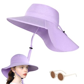 DiULi Baby Sun Hat, Unisex Summer Bucket Hat UPF 50+ Toddler Kids Sunhat Girls UV Protection Summer Hats Wide Brim Adjustable Bucket Hats with Head Drawstring and Chin Strap for Girl boy, Purple