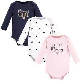 Hudson Baby Unisex Baby Cotton Long-Sleeve Bodysuits, Girl Mommy Pink Navy, Newborn